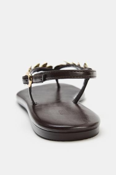 FLAT SANDALS WITH METAL EMBELLISHMENTS - Chocolate Brown by Zara - Image 5