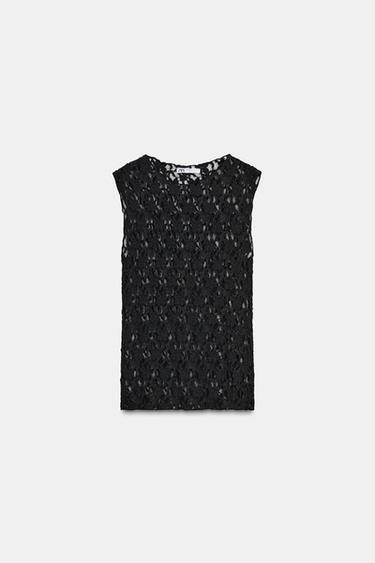 CAMISETA MANGA SISA ENCAJE - Negro de Zara - Imagen 0