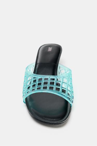 RUBBERISED-EFFECT KITTEN-HEEL MULES - Sky Blue by Zara - Image 4