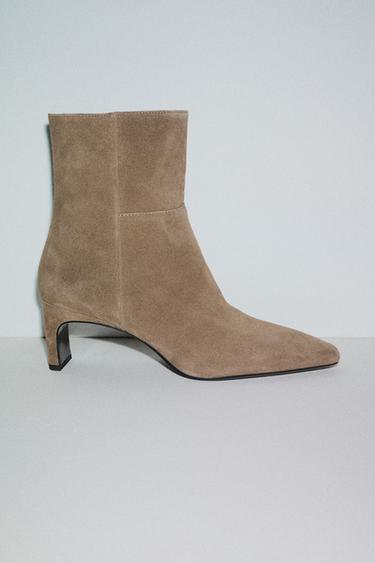 SUEDE KITTEN HEEL ANKLE BOOTS - Taupe Grey by Zara