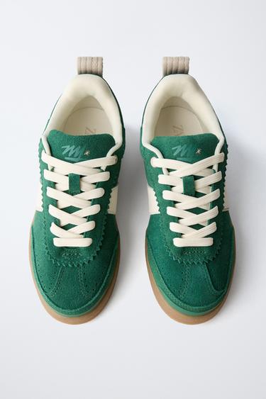 LEATHER DETAIL PLIMSOLLS - Green by Zara - Image 4