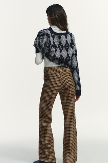 PANTALON FLARE À CARREAUX - Marron de Zara - Image 5