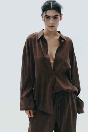 CHEMISE OVERSIZE EN GASE - Marron de Zara - Image 1