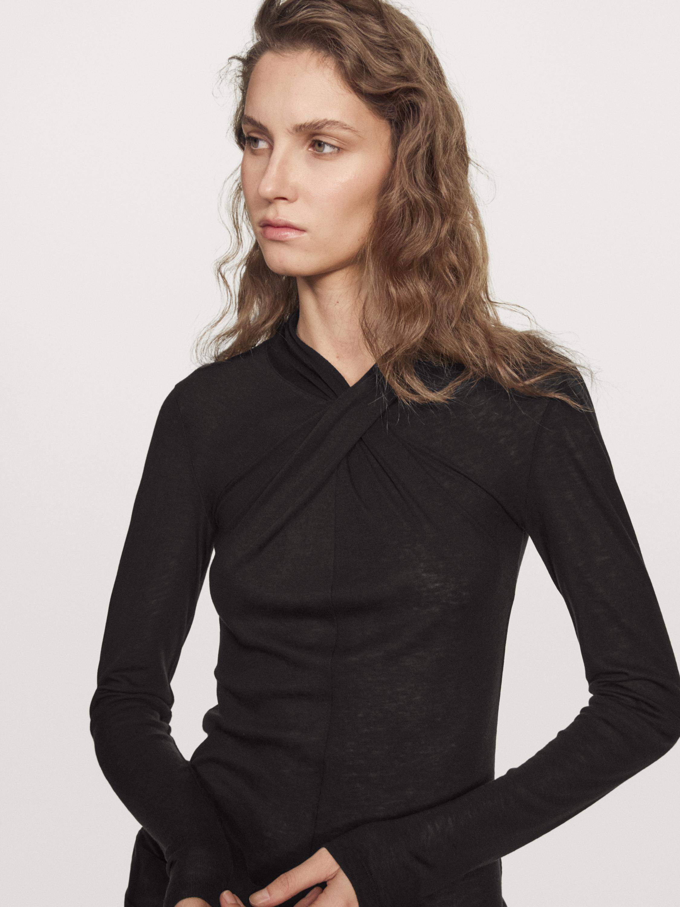 Lyocell and wool crossover top