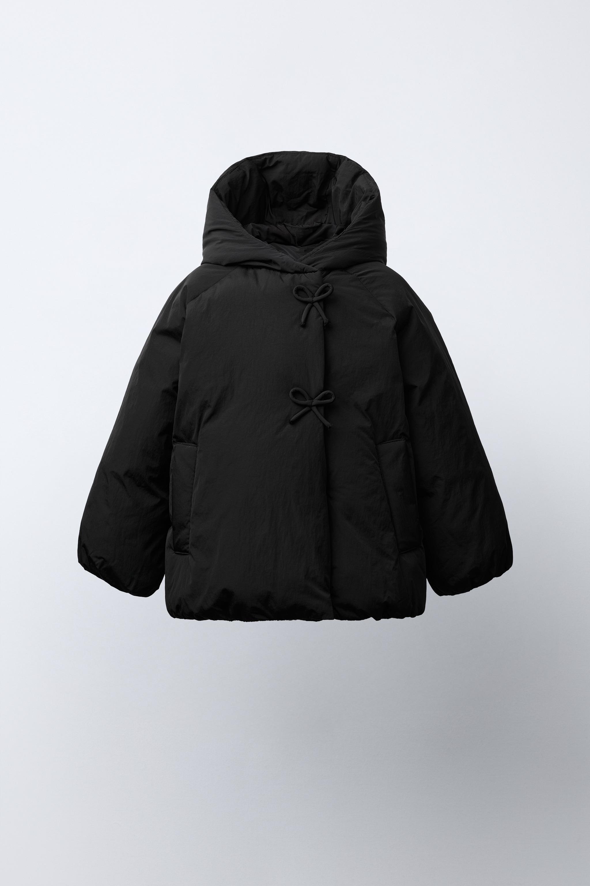 DOUBLE-BREASTED HOODED COAT WITH BOWS - Black | ZARA United States