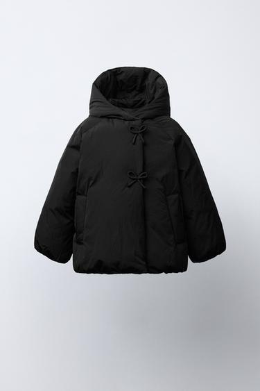 DOUBLE-BREASTED HOODED COAT WITH BOWS - Black by Zara