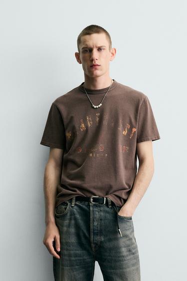 WASHED PRINTED KNIT T-SHIRT - Brown by Zara