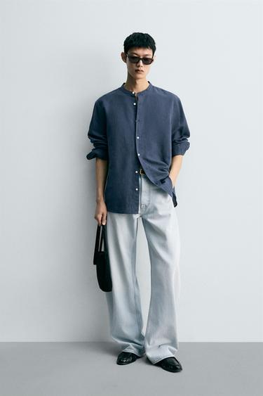 COTTON - LINEN SHIRT - Deep blue by Zara