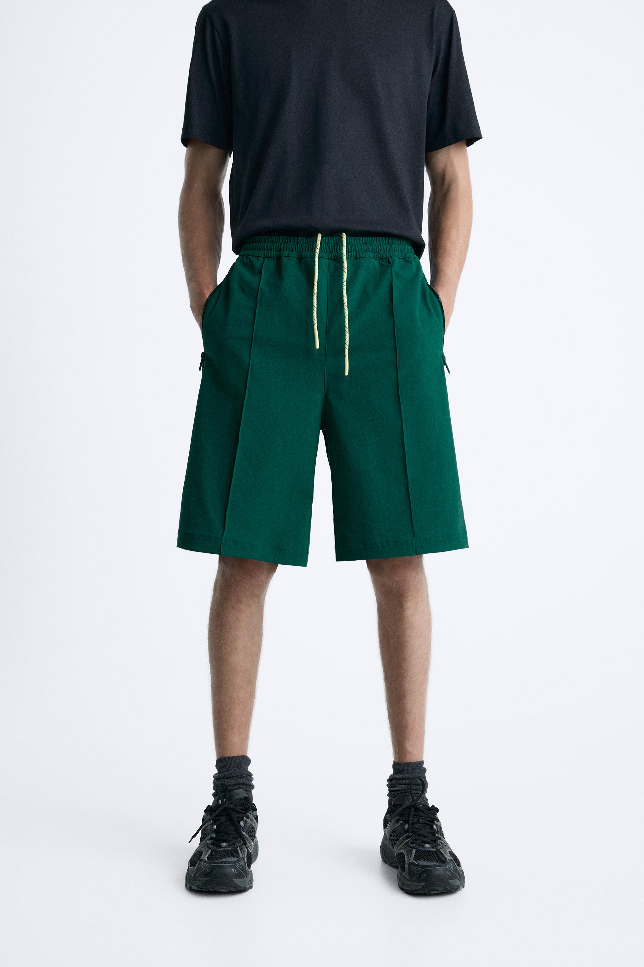 ZARA フロッキー加工バミューダパンツ テクニカル バンド バミューダパンツ - グリーン | ZARA Japan