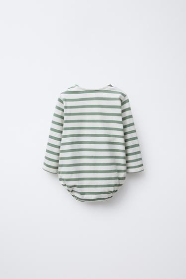 STRIPED BODYSUIT - Ecru / Green by Zara - Image 1