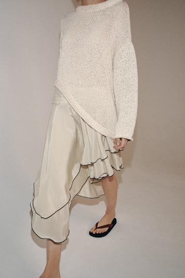 Zara ASIMETRIČNA SUKNJA S VOLANIMA ZW COLLECTION – bež / zelena