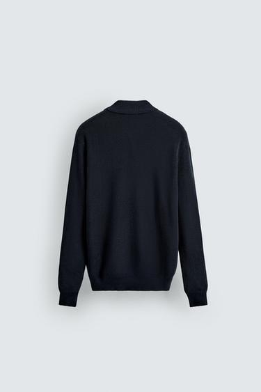 Zara PEARLESCENT KNIT POLO SHIRT - Navy blue