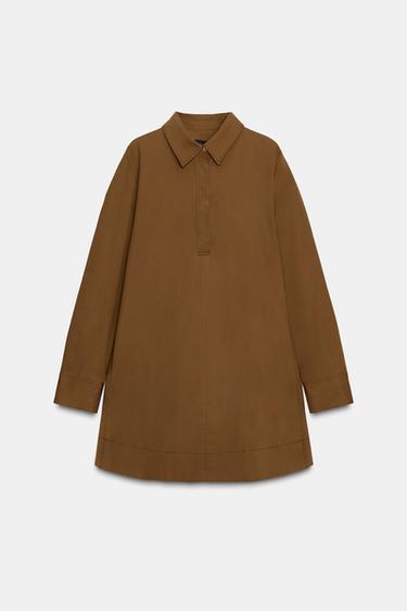 Zara POPLIN SHIRT DRESS ZW COLLECTION - Tan marl