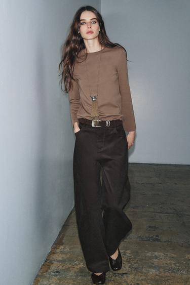 Zara INTERLOCK LONG SLEEVE T-SHIRT - Mink