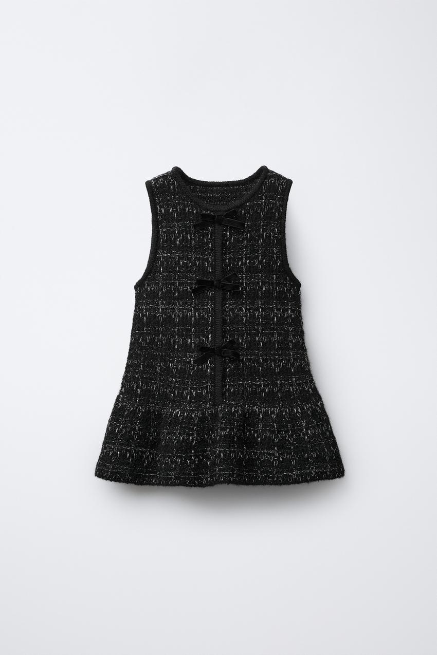 SPARKLY VELVET BOW KNIT DRESS - Black | ZARA Australia