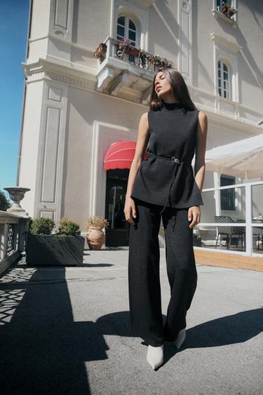 CALÇAS LARGAS SOFT PIQUÉ - cinzento-antracite da Zara