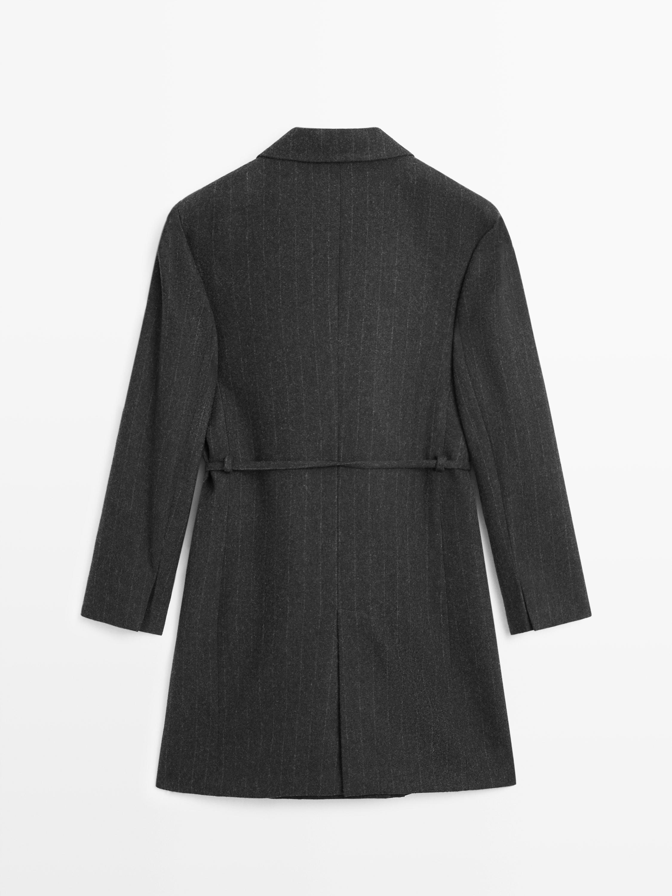 Blazer long à rayures en laine mélangée