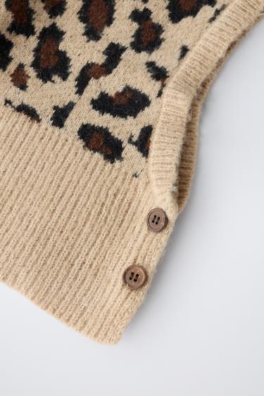 ANIMAL PRINT KNIT BALACLAVA - Brown by Zara - Image 1