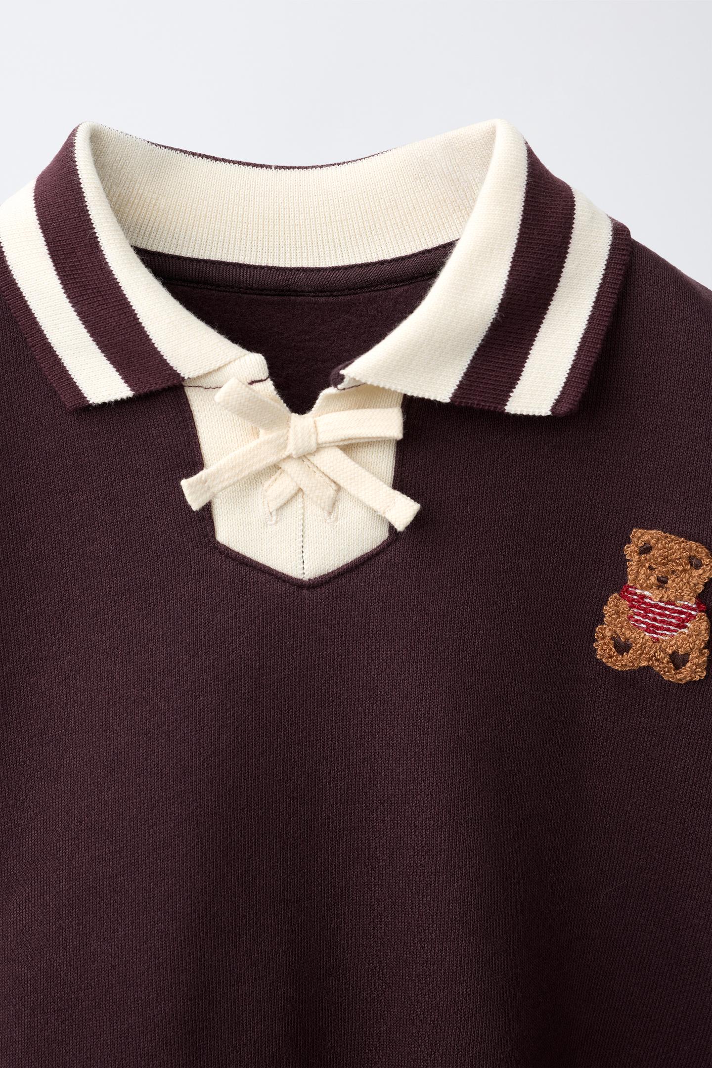 Детская толстовка Zara Bear Embroidered Polo, цвет: Тёмный бордовый — фото 4