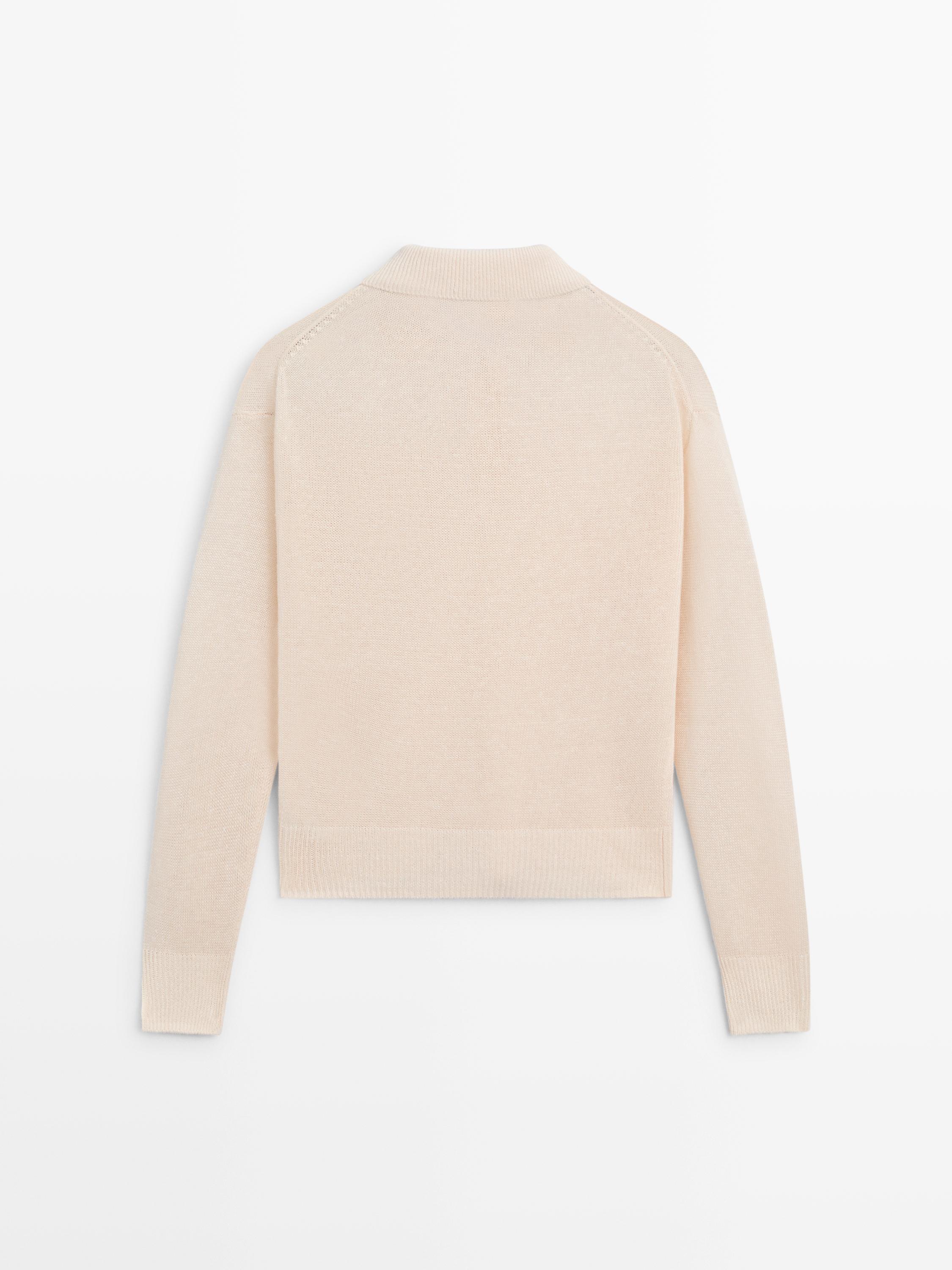 Fine linen polo collar sweater