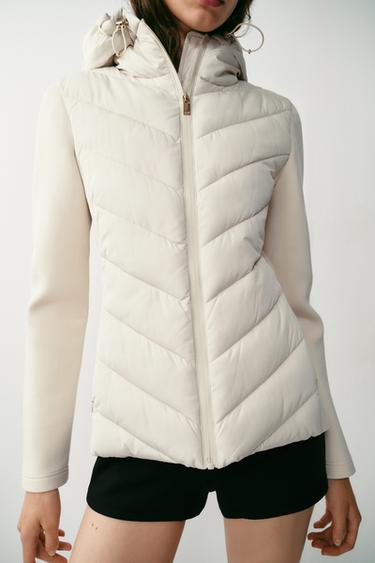 CAZADORA COMBINADA ACOLCHADA CAPUCHA - Crudo de Zara