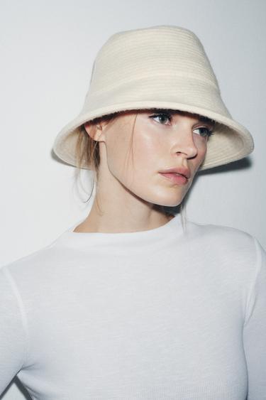 TEXTURED WOOL BLEND HAT - Ecru by Zara - Image 1