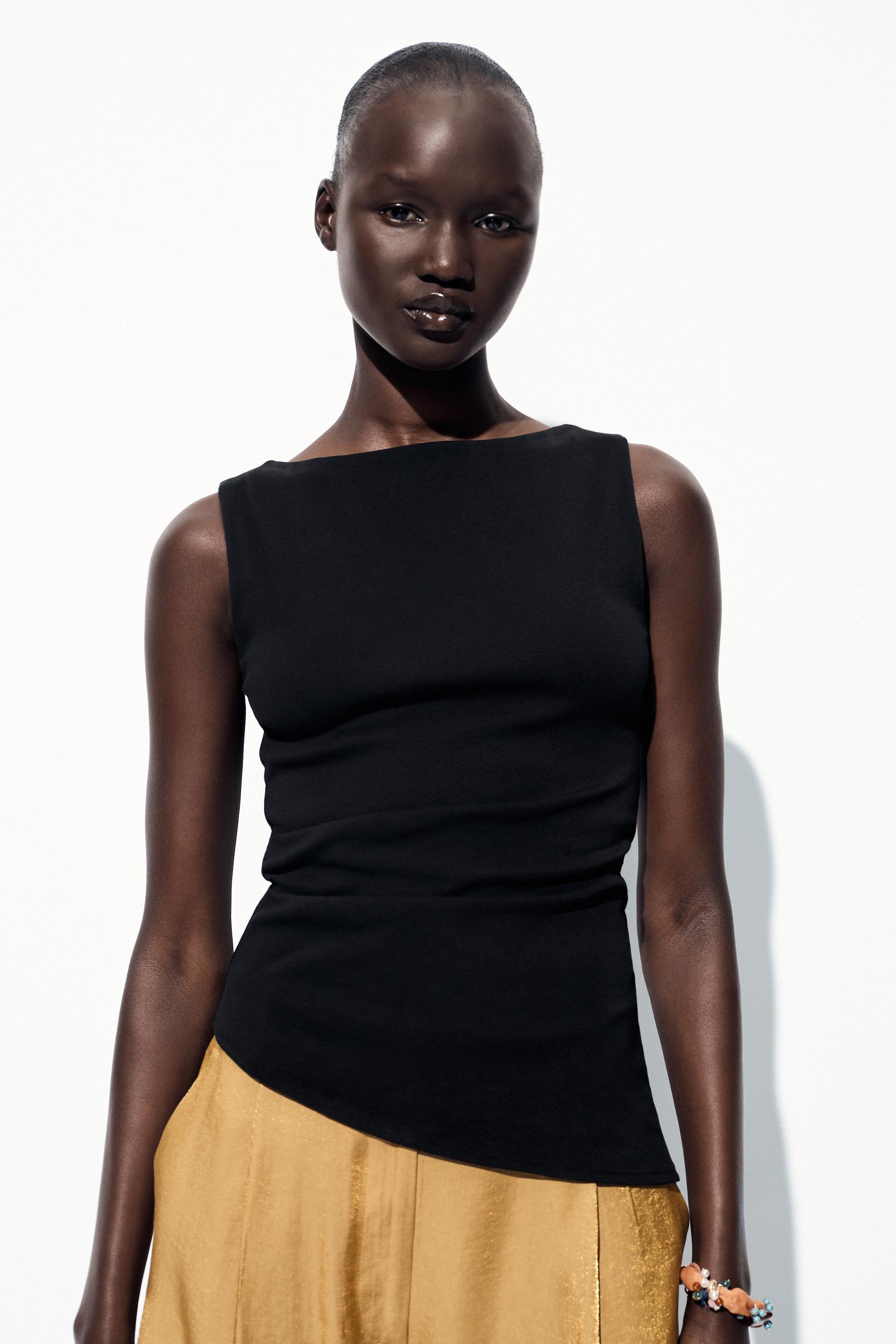 CAMISETA ASIMÉTRICA PLIEGUES Blanco ZARA España - Main Image