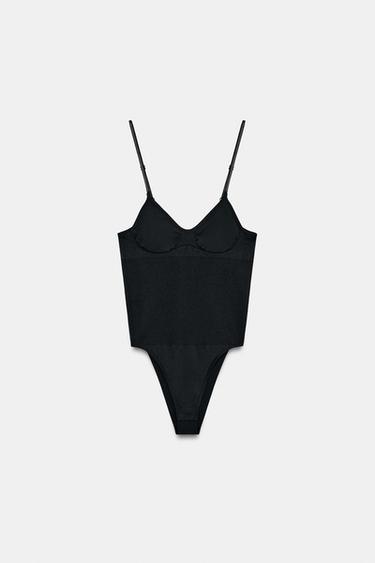 BODY SEAMLESS À BRETELLES - Noir de Zara