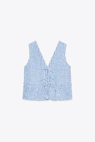 GINGHAM TOP - Light blue by Zara - Image 5