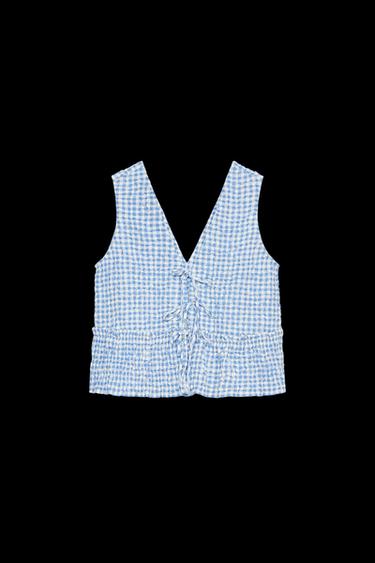 Zara GINGHAM TOP - Light blue - Image 0