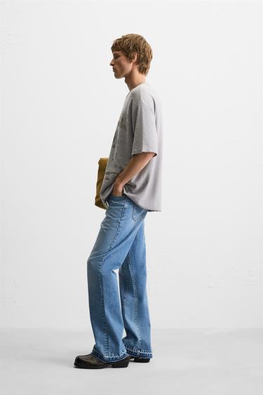 T-SHIRT EN MAILLE IMPRIMÉ DÉLAVÉ - Gris perle de Zara - Image 3