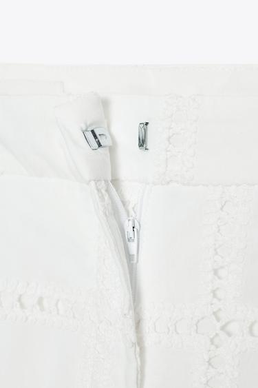 PANTALON DROIT BRODERIES PERFORÉES - Blanc de Zara - Image 4