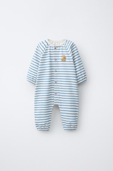 STRIPED JUMPSUIT WITH EMBROIDERED BUNNY - Blue by Zara