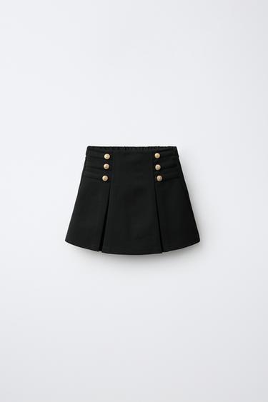 PONTE KNIT BUTTON SKIRT — Black 1
