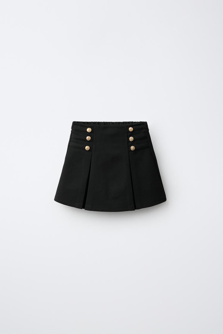 PONTE KNIT BUTTON SKIRT — Black