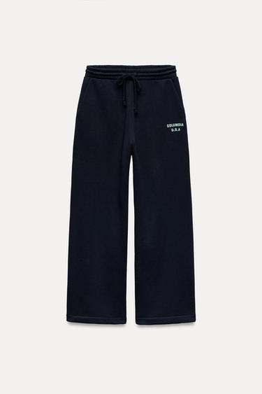 PLUSH JOGGING TROUSERS WITH SLOGAN - Navy blue by Zara
