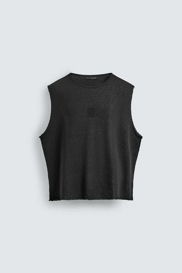 Zaras STICKAD STRUKTURSLINNE - Svart