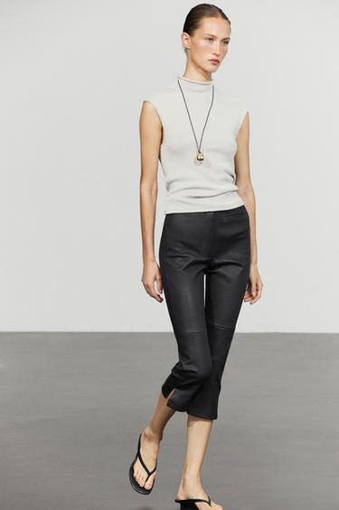 Pantalón capri piel - Negro de Zara