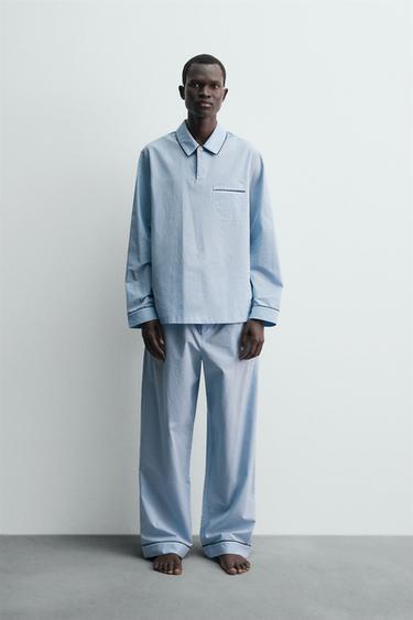JACQUARD PYJAMA POLO SHIRT - Sky blue by Zara - Image 0