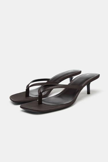 SANDALES KITTEN HEEL SATINÉES - Marron de Zara - Image 3