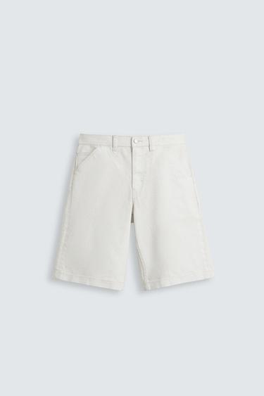 Zara WAXED EFFECT BAGGY FIT DENIM SHORTS - White