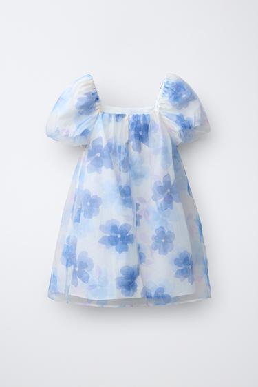 FLORAL PRINT ORGANZA DRESS - Ecru / Blue by Zara - Image 1