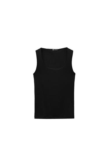WIDE STRAP POLYAMIDE T-SHIRT - Black by Zara