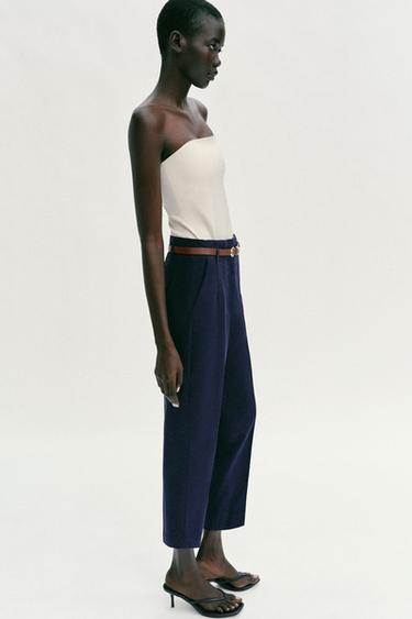 PANTALON TAILLE HAUTE ET CEINTURE - Bleu marine de Zara - Image 3