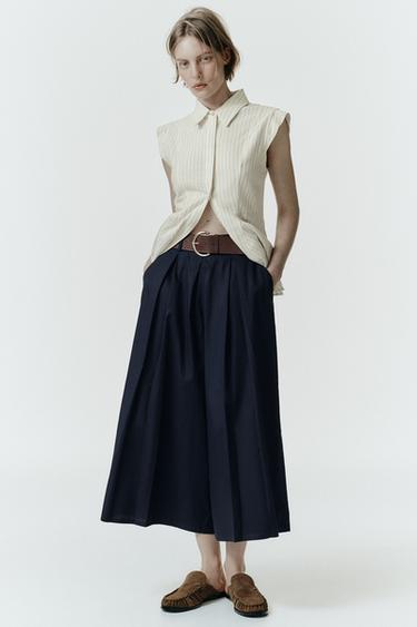 PANTALÓN CULOTTE CINTURÓN - Marino de Zara