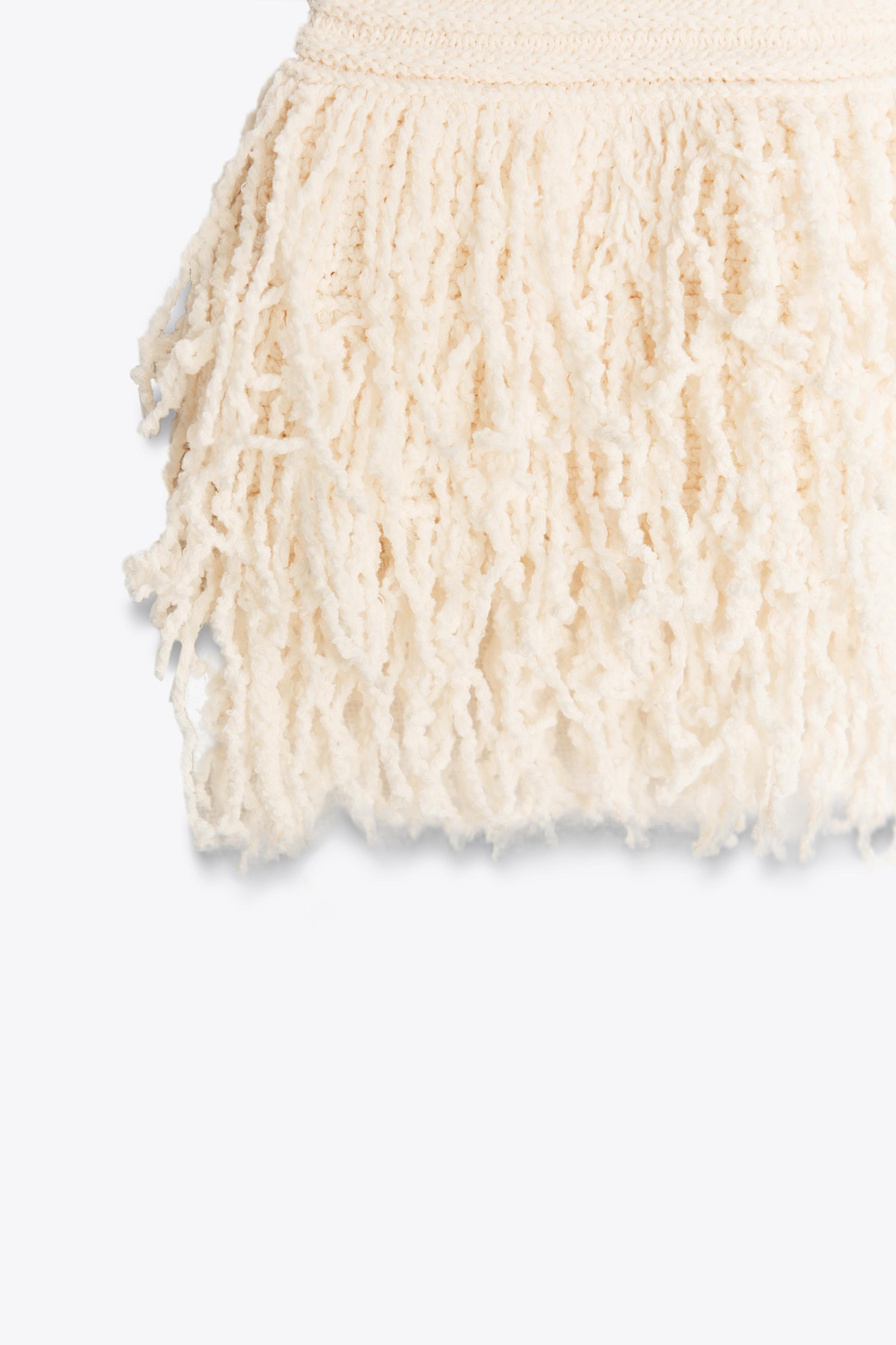 ZARA チェック柄ニットフリンジスカート 4331/005 チェック柄ニットフリンジスカート - ネイビーブルー | ZARA