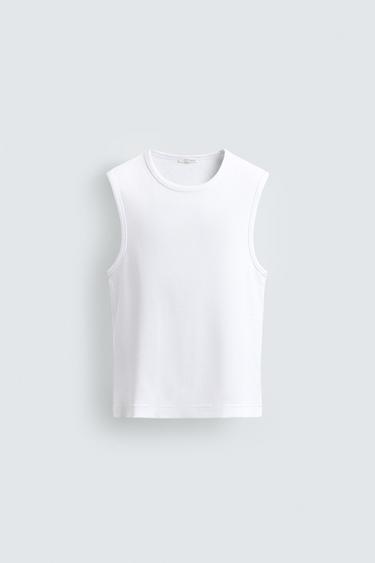 Zara RIBBED TANK TOP - White