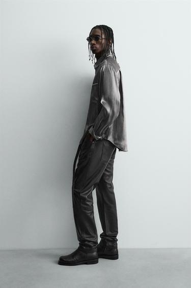 LEATHER SLIM FIT TROUSERS - Black by Zara - Image 3