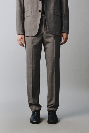 CHECK SUIT TROUSERS - Brown by Zara
