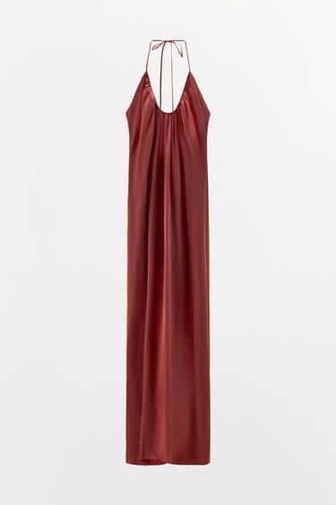 LONG SATIN HALTER DRESS - Dark pink by Zara - Image 0